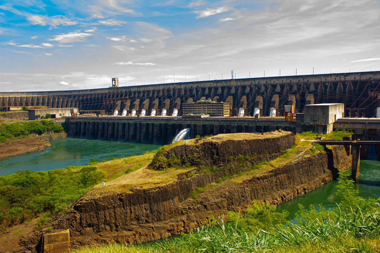 Itaipu Dam spanning the Parana River